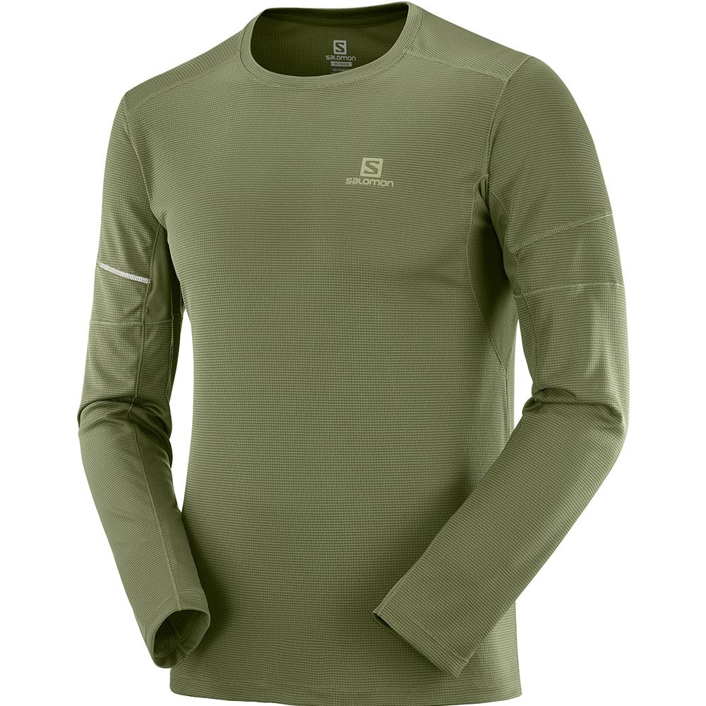 Tops Salomon Homme Vert Olive - Salomon AGILE LS M - France (9342-PSMBC)